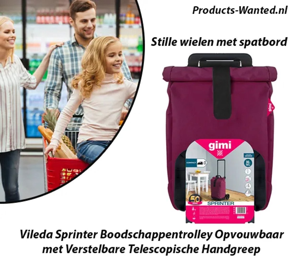 Vileda Sprinter Boodschappentrolley Opvouwbaar met Verstelbare Telescopische Handgreep