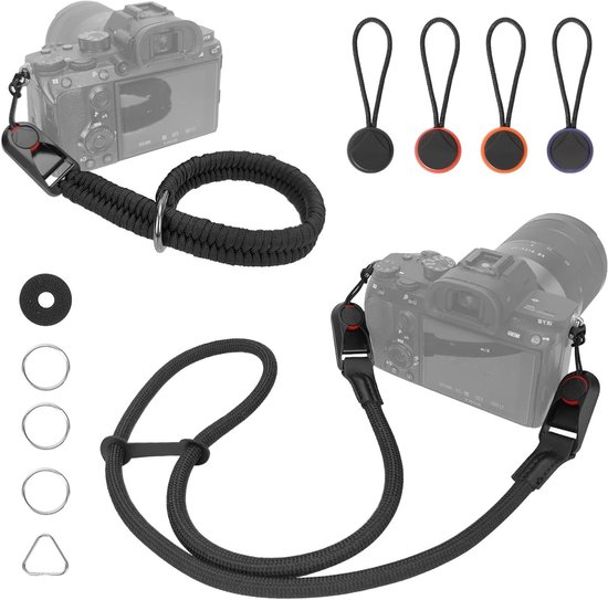 VKO Camerariem met snelsluitsysteem, snelle lengteverstelling, ultralicht, comfortabel, full-frame camerariem, schouderriem voor SLR DSLR digitale camera (zwart