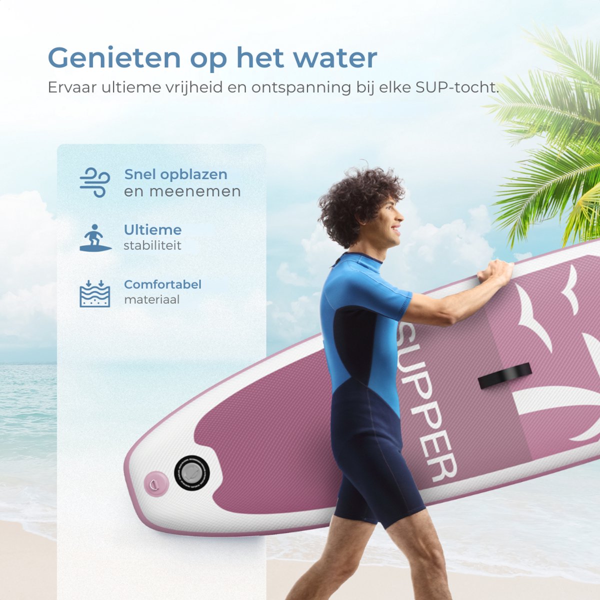 Supper Sup Board - Max. 120KG - Opblaasbaar – Paddle Board – Pomp – Vin – Leash – Draagtas – 285 x 76 cm - Roze – foto 7