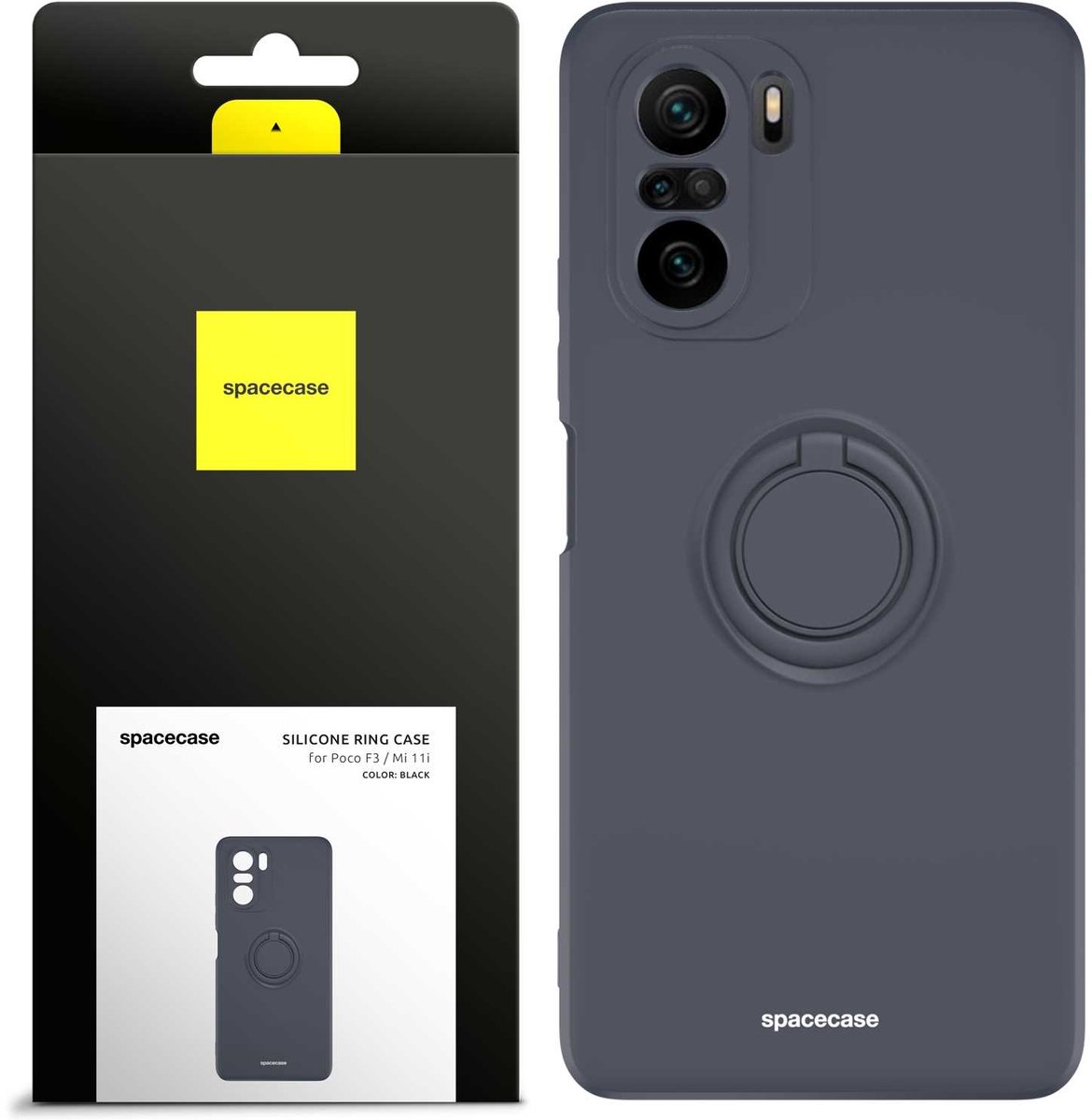 Spacecase Siliconen Ringhoes Poco F3 Mi 11I Zwarte Telefoonhoes
