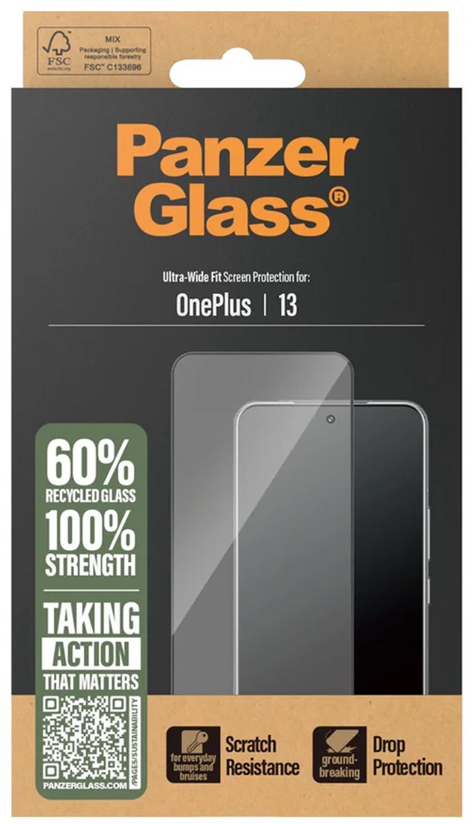 PanzerGlass Ultra-Wide Fit Anti-Bacterial Screenprotector voor de OnePlus 13