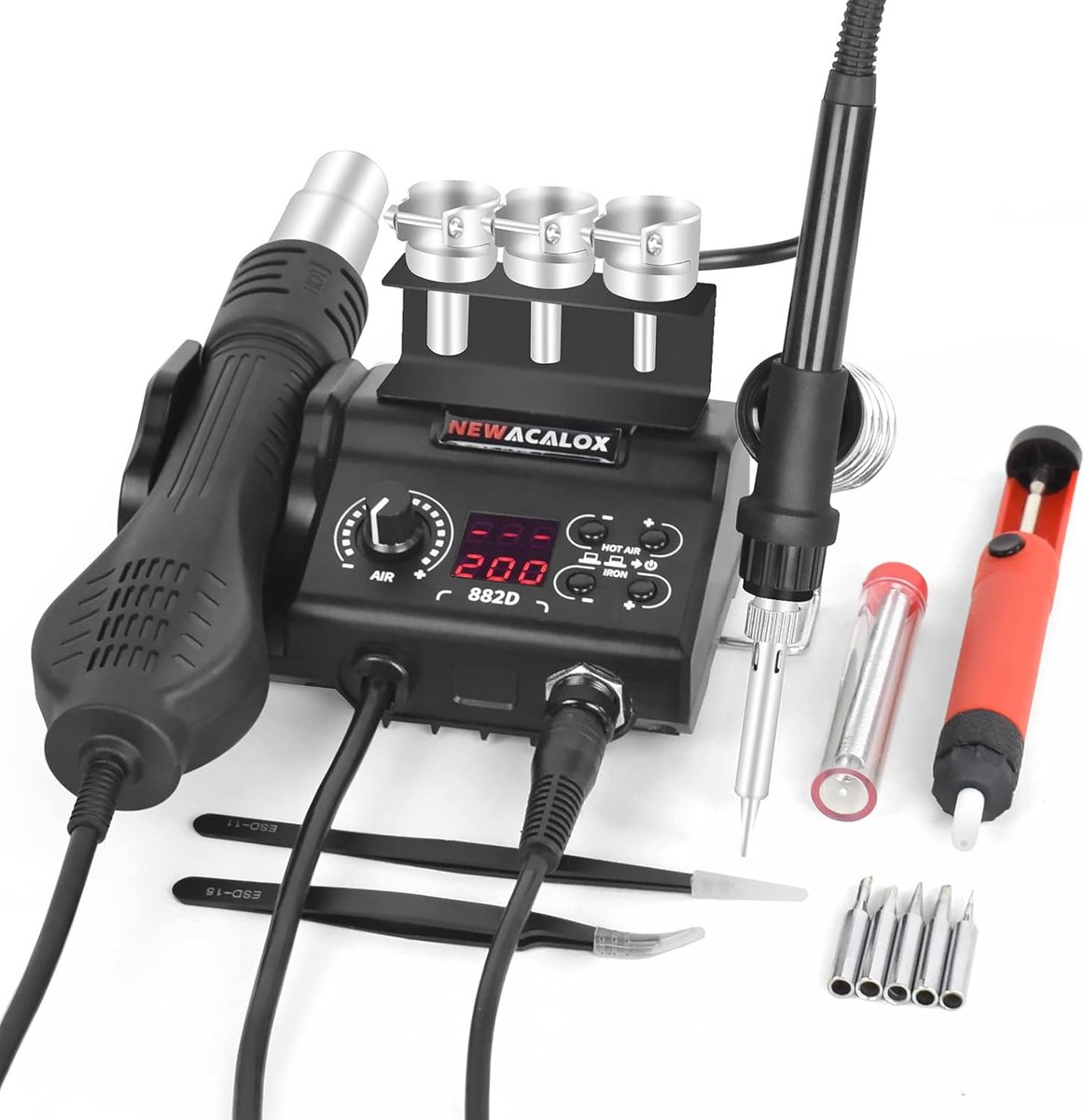 2-in-1 Soldeerboutstation en Heteluchtstation - Temperatuur Instelbaar voor BGA SMD PCB IC Reparatie - 750W