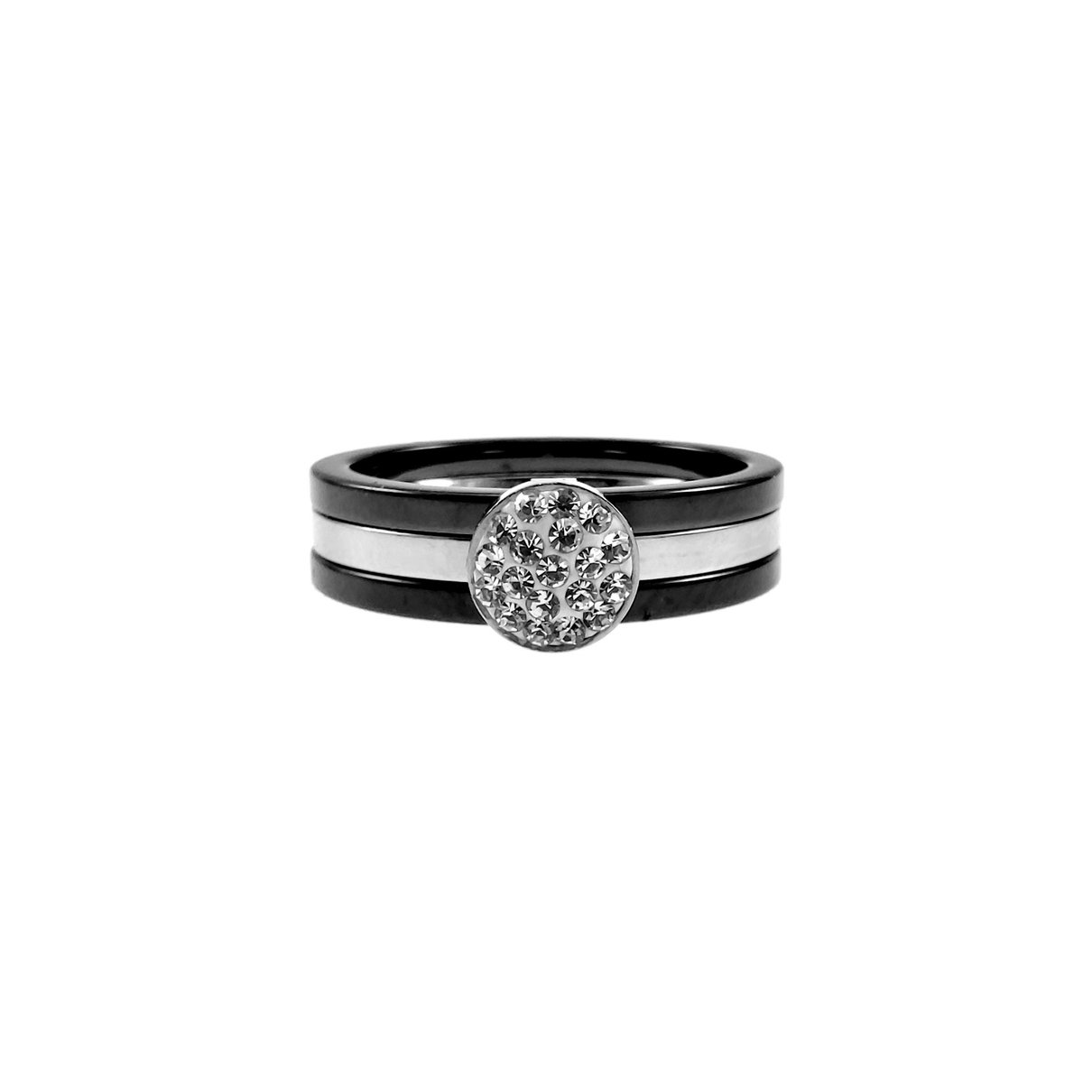 Ring Dames - Zwarte Keramische en RVS Ring