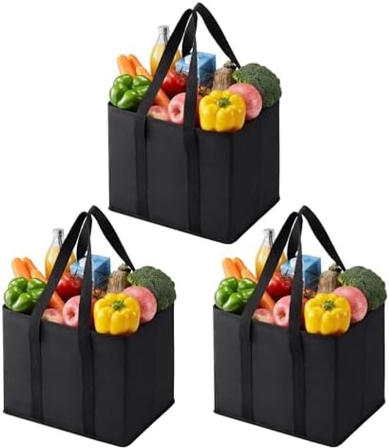 VeraMia Canvas Grocery Bag 3-delige jumbo-set met echte zakken, lange schouderriem en kort handvat. Herbruikbare boodschappentassen voor boodschappen Heavy Duty, opvouwbaar, wasbaar, natuurlijk, XL