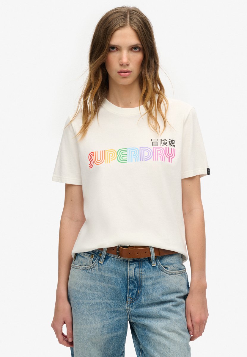 Superdry Rainbow T-shirt met logo en relaxte pasvorm Dames T-shirts Creme