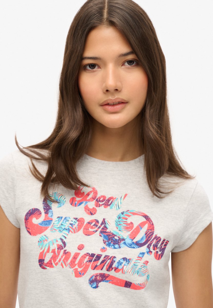 Superdry Floral Scripted T-shirt Met Korte Mouwen S Vrouw Grijs