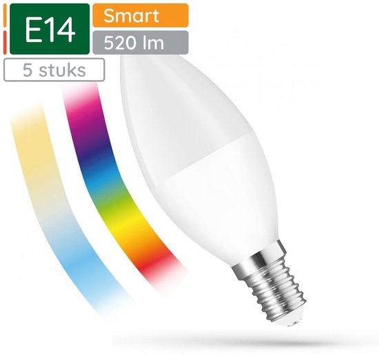 Spectrum Smart LED Lamp E14 4.9W - 230V - 520 Lumen - 2700-6000K - Bluetooth Compatibel - 5 stuks