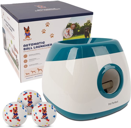 Lanceur de balles automatique Pet Perfect XL - Jouet pour chien - Rechargeable - Incl. 3 balles ETPU et télécommande - 3 distances de lancer - Blauw