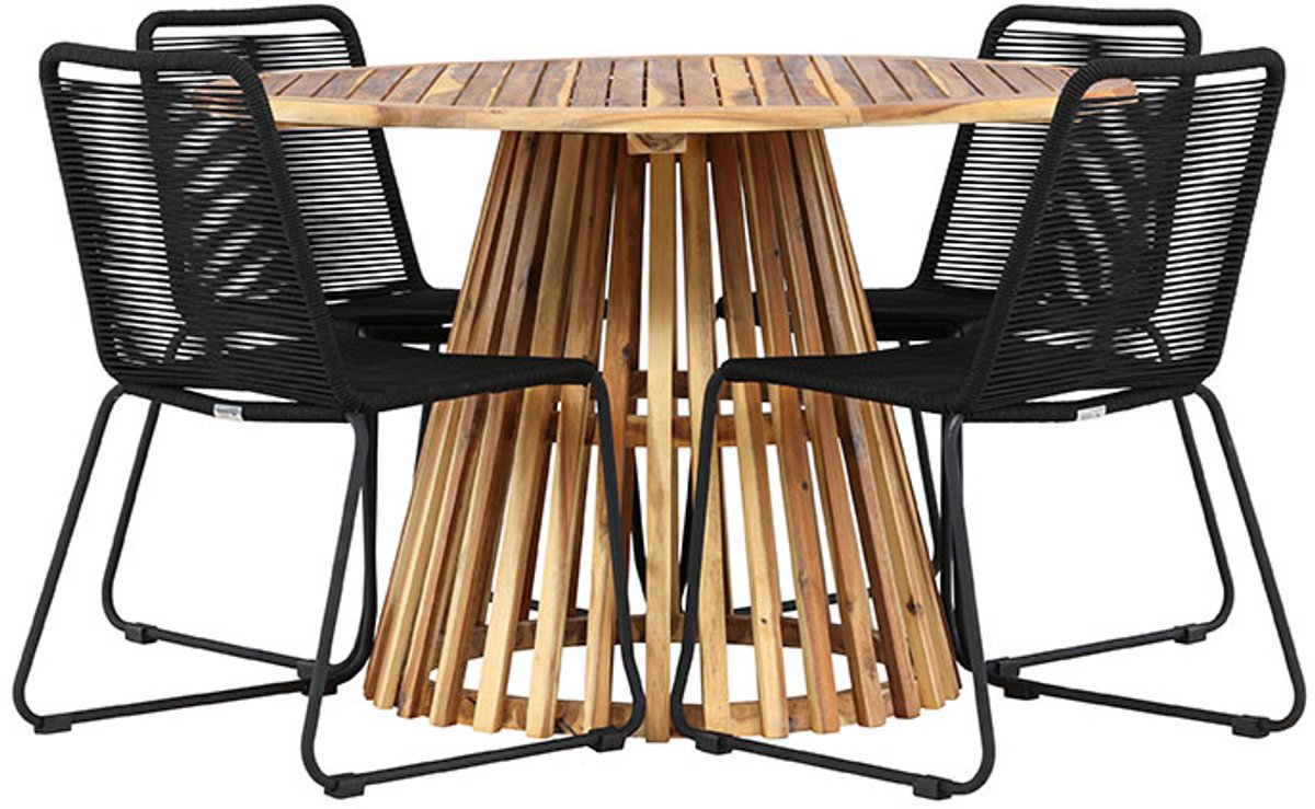 LumpurLindos tuinmeubelset met 1 eettafel en 4 natuurlijke stoelen.