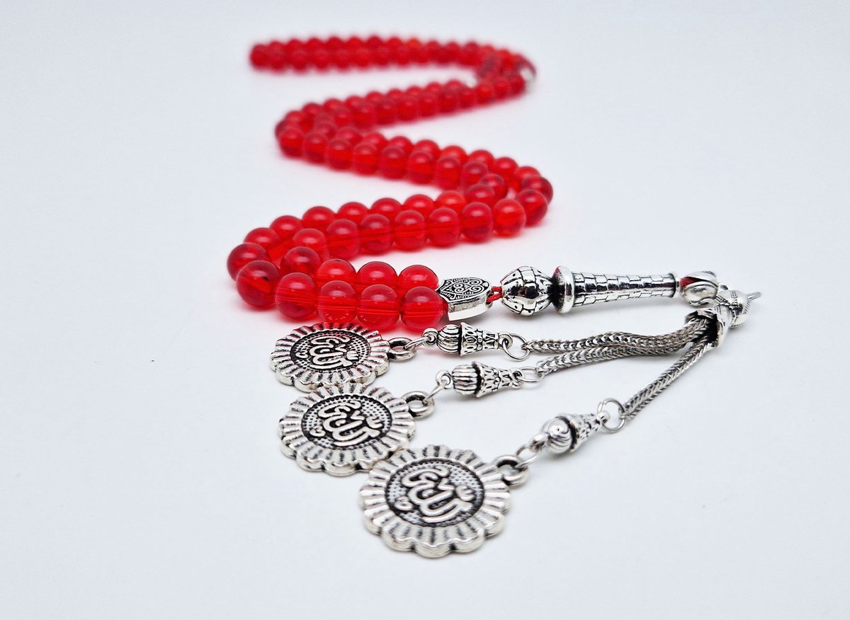 Handgemaakte tesbih "Tasbih" natuursteen "Rode kwarts" - Aantal kralen 99 - Diameter kralen 8MM - met metaal tassel "Allah" - Een mooi cadeau-idee