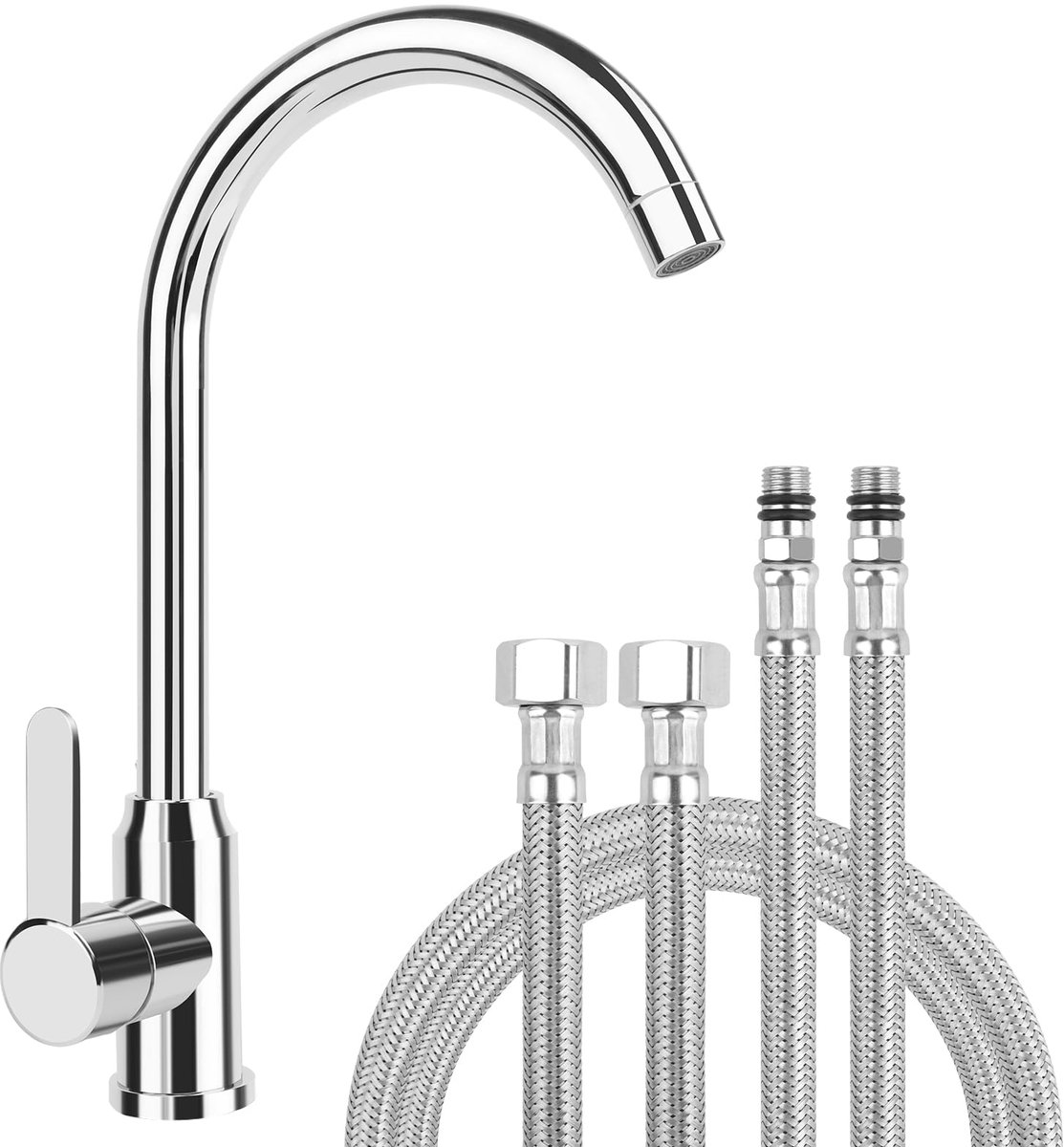 My Ninki ® Kraan voor Keuken en Badkamer met 360° Draaibare Uitloop in Hoogwaardig Roestvrij Staal