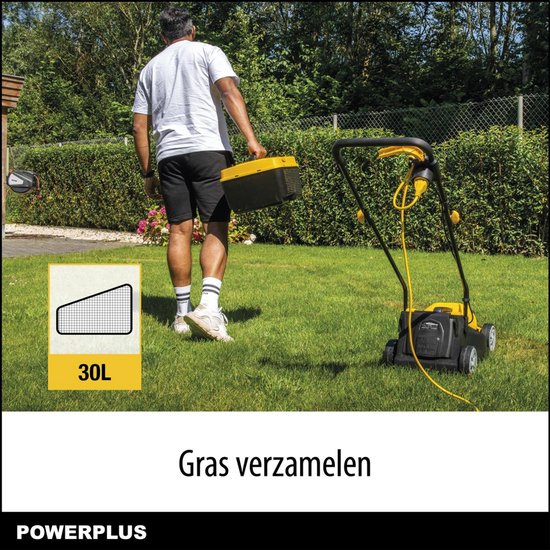Powerplus Elektrische grasmaaier POWEG62205, 1300 W motor en 30 L opvangzak voor een tuin tot 250 m², zonder oplaadbare accu
