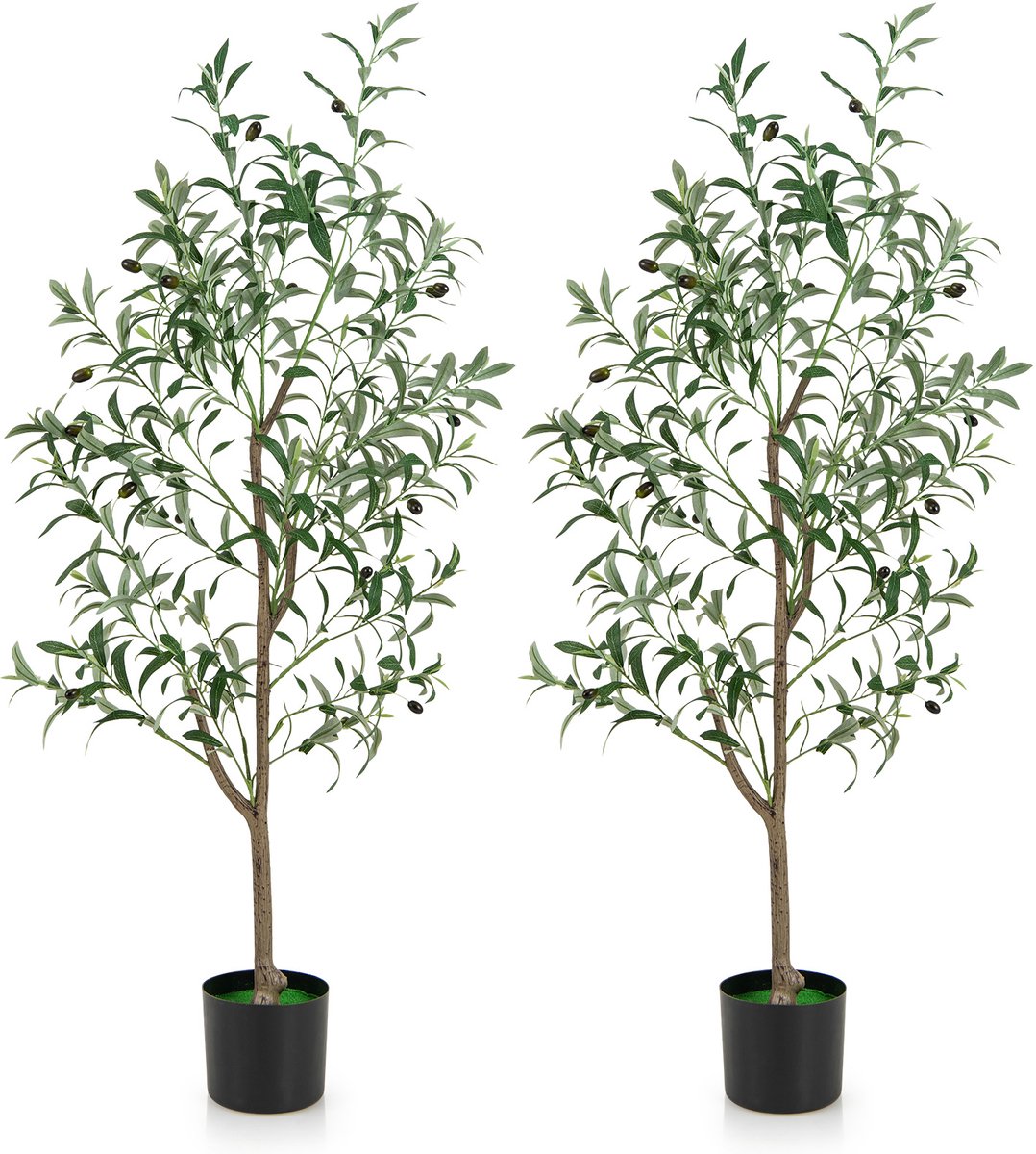 COSTWAY Set van 2 kunstolijfboom, kunstplant 130 cm, kamerplant met cementpot, natuurlijke