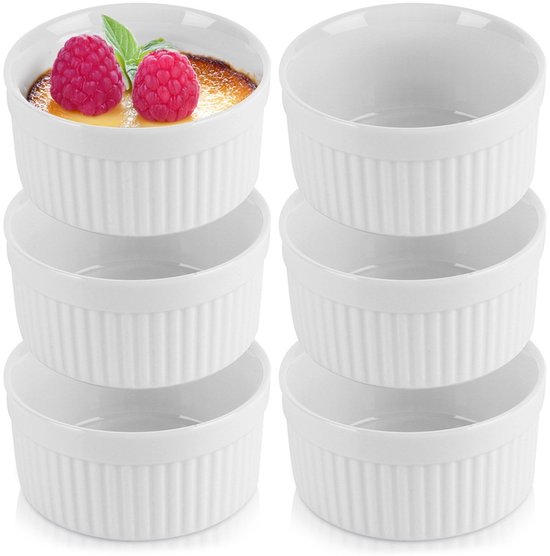 Foto: Creme brulee schaaltjes keramiek wit 260 ml 6 stuks ramekins set ovenschaal snackkommen dipschalen kleine komen voor dipsauzen en snacks