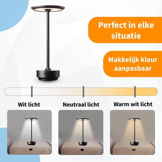 LED Tafellamp Draadloos Oplaadbaar - Brinton Orvex - Dimbaar - Warm Wit 3000k Spatwaterdicht Ip44 Usb C Wit