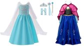Het Betere Merk prinsessenjurk meisje - Elsa verkleedjurk + Anna jurk - maat 110/116 - met tiara, toverstaf, Elsa vlecht, prinsessenhandschoenen