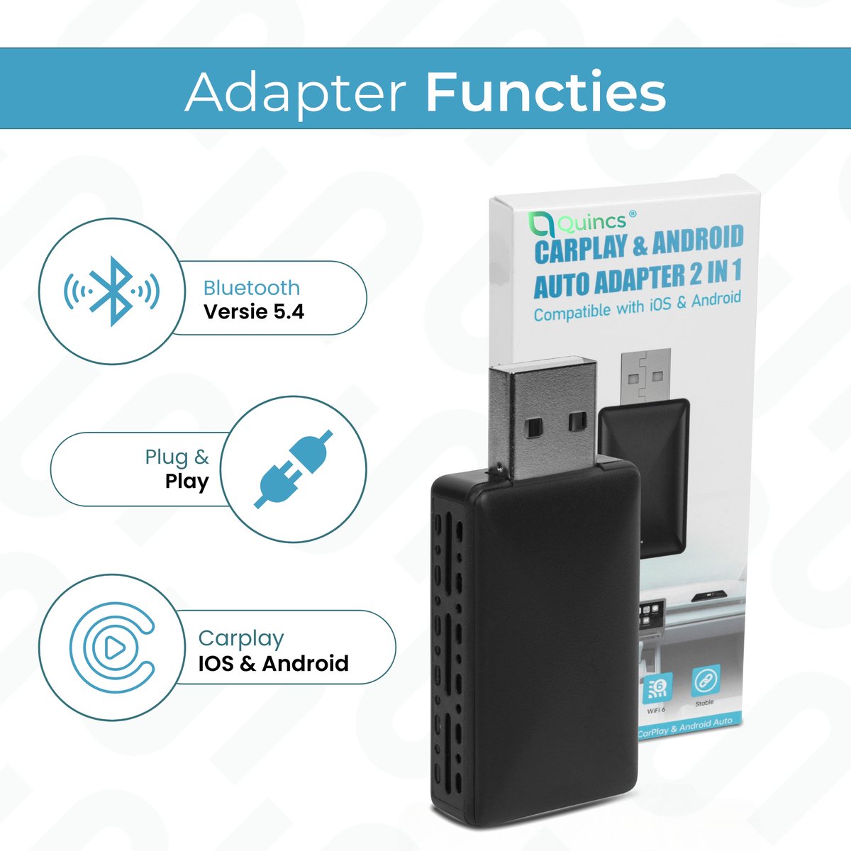 Wireless CarPlay & Android Auto Adapter 2-in-1 USB-C Bluetooth Dongle voor iPhone & Android, Plug & Play, Draadloos - Afbeelding 5