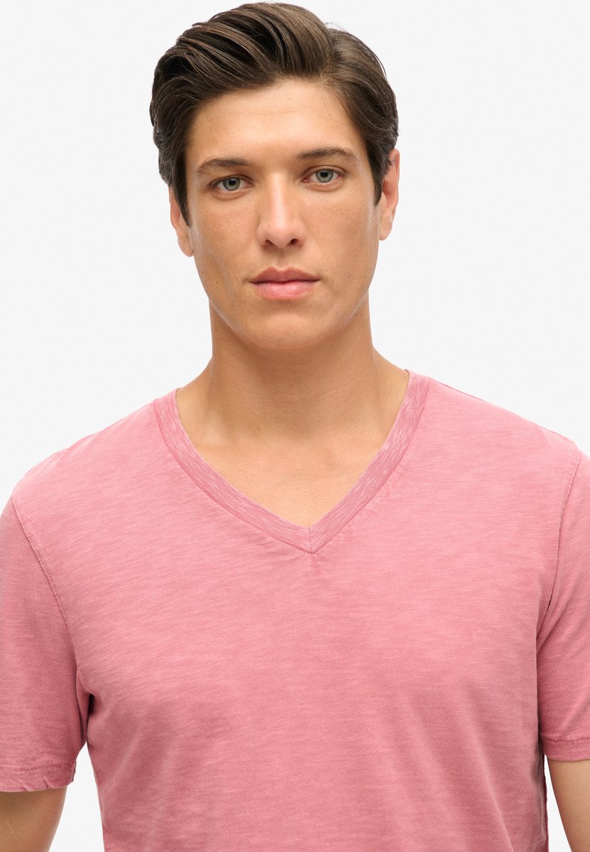 Superdry Slub-T-shirt met V-hals en korte mouwen Heren T-shirts Roze