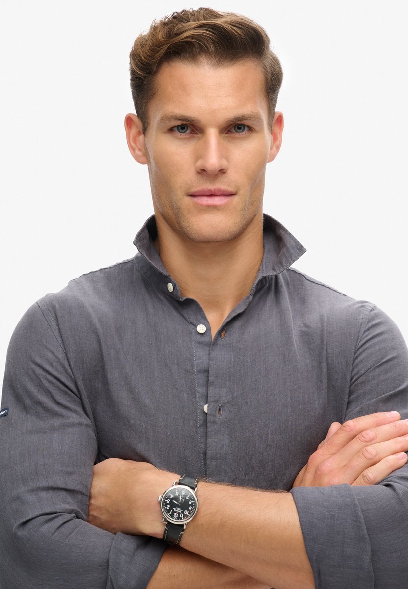 Superdry Casual linnen overhemd met lange mouwen Heren Lange mouwen shirts Grijs