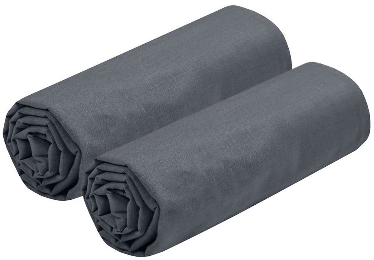 Stof Textiles Hoeslaken Eden - 2x - twijfelaar - 140 x 190/200 cm - donkergrijs - hotelkwaliteit - ademend katoen - 30 cm matrasdikte