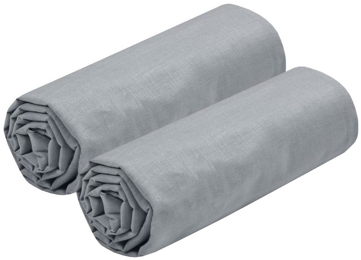 Stof Textiles Hoeslaken Eden - 2x - 2-persoons - 160 x 200 cm - lichtgrijs - hotelkwaliteit - ademend katoen - 30 cm matrasdikte