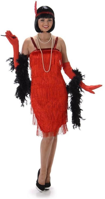 Karnival Costumes Charleston Flapper Kostuum Jaren 20 Danseres Carnavalskleding Dames Carnaval - Polyester - Rood - Maat XS - 3-Delig Jurk/Handschoenen/Hoofdband