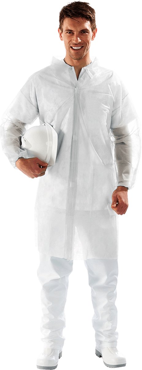 SIR SAFETY POLIFILM Stof Werkjas HEREN Veiligheidsjas Wit - Ademend - Klittenbandsluiting - 10 Stuks
