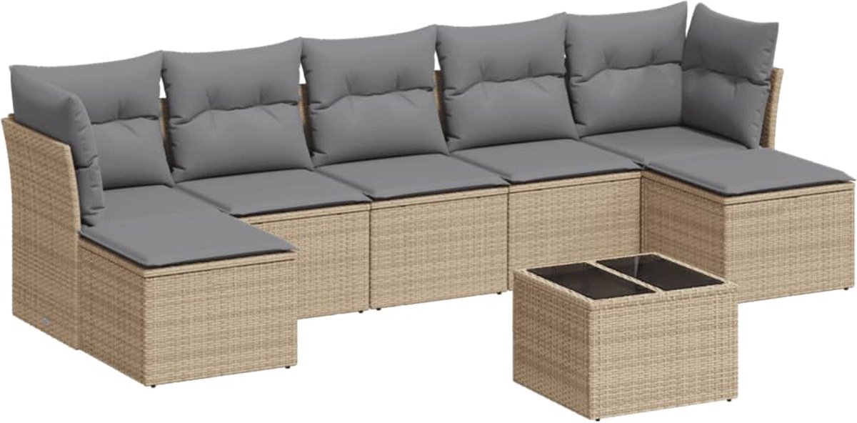 The Living Store 8-delige Loungeset met kussens poly rattan beige - Loungeset - Tuinlounge - Buitendining - Lounge Set - Tuinmeubels