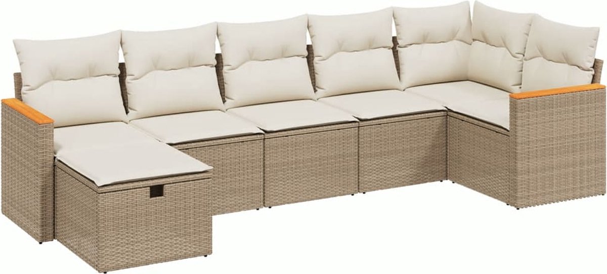 Loungeset van poly rattan in beige met kussens - Tuinmeubilair - Buitendecoratie