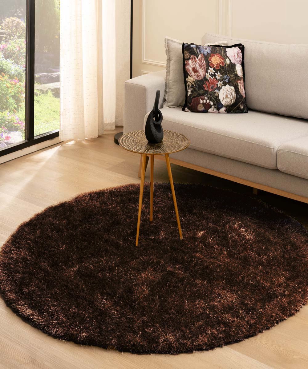 Rond hoogpolig vloerkleed velvet - Posh donkerbruin 280 cm