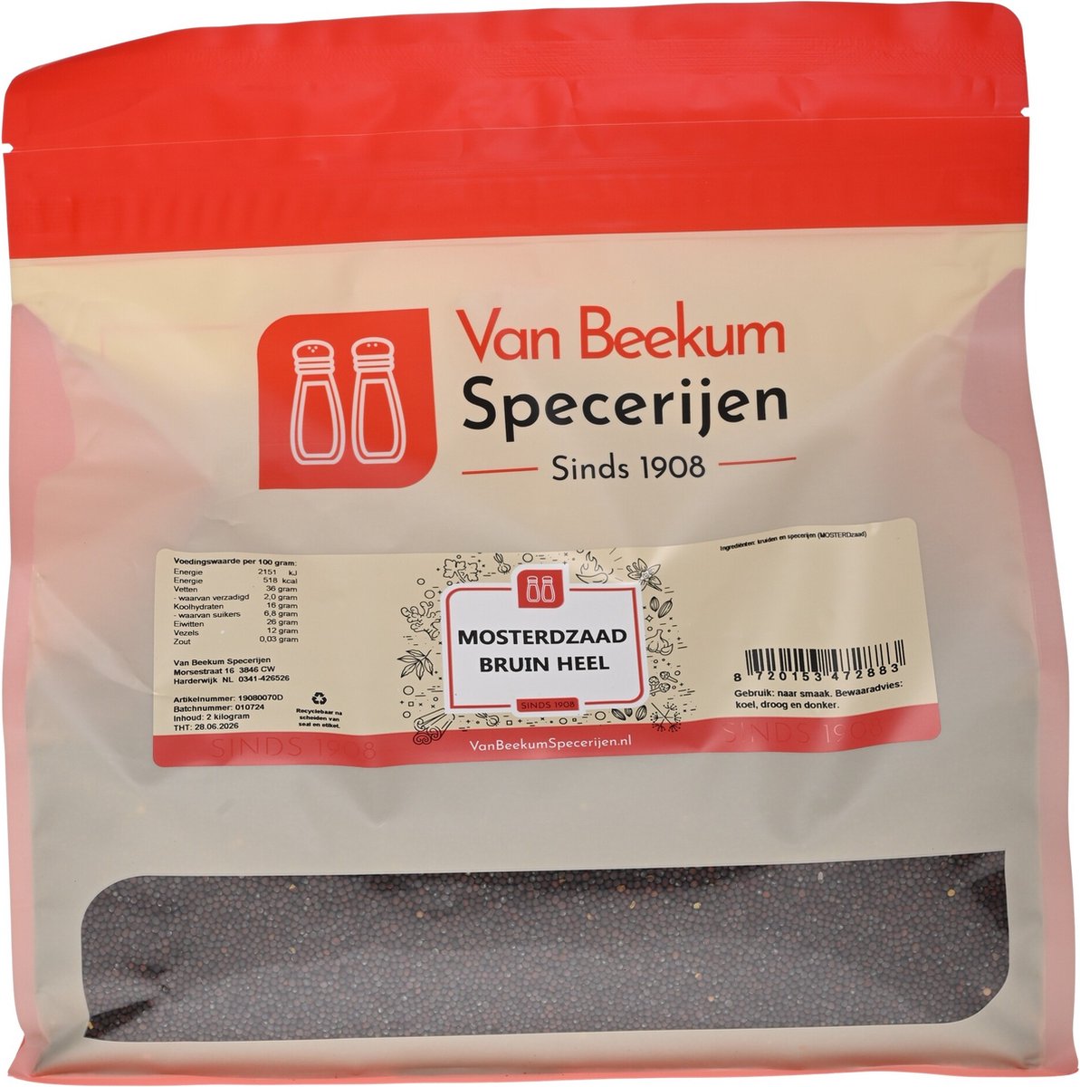 Goedkoopste Van Beekum Specerijen - Mosterdzaad Bruin Heel - 2 kilo (hersluitbare stazak