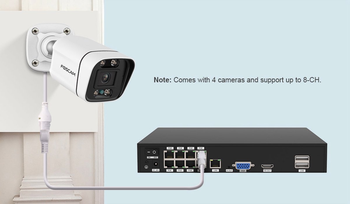 Foscam FNA108E-B4-2T-B Kit Beveiligingscamera Set - 4 Camera's - PoE - 2TB Geheugen - Kleurennachtzicht 20m - 8MP - Zwart – foto 2