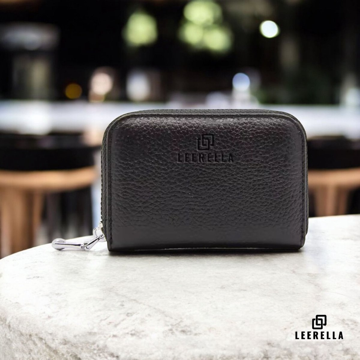 Leerella Stijlvolle Unisex Zwart Creditcardhouder met Rits – Echt Leer, RFID-Bescherming, 12 Kaartsleuven, Met Biljetvak – Luxe en Compacte Pasjeshouder voor Mannen & Vrouwen