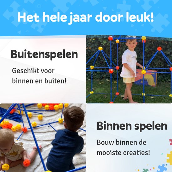 Fort Bouwpakket XL met 122 Onderdelen - Incl. Opbergzak & E-book - Constructiespeelgoed - Speeltent - Educatief Speelgoed - Bouwspeelgoed - Hut Bouwen
