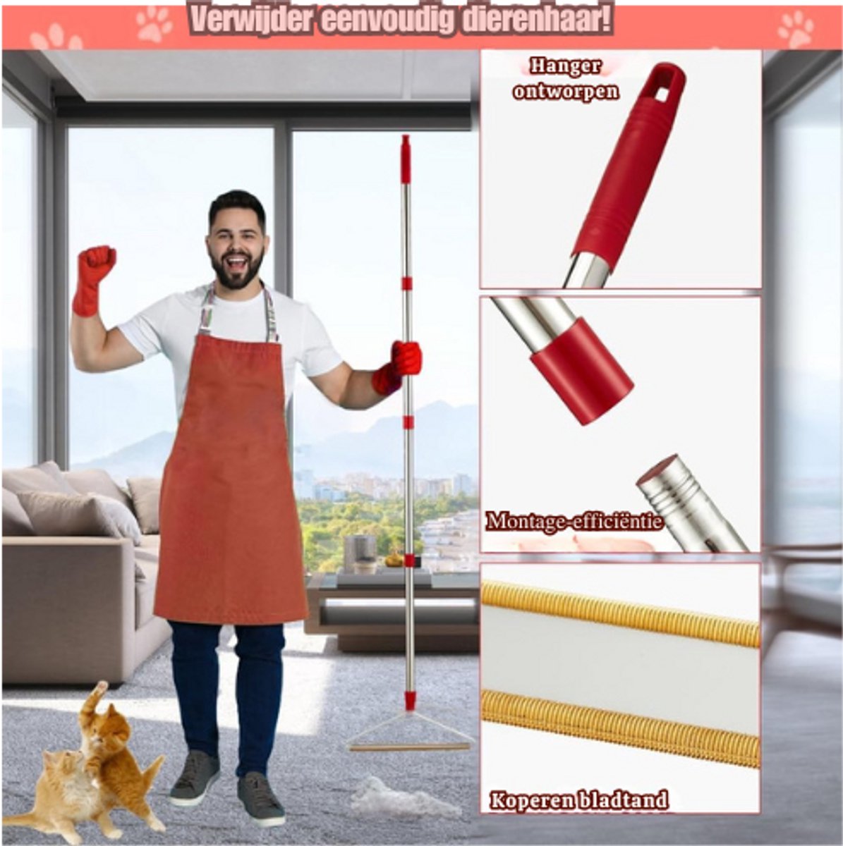 57 ''Huisdier Ontharing Tool,Verstelbare Lange Handvat Tapijt Hark Kat Hond Haarverwijderaar, Innovatief Ontwerp Huisdier Haar Diepe Tapijt Cleaner Schraper Voor Bont Tapijt, Trappen, Bank & Moeilijk