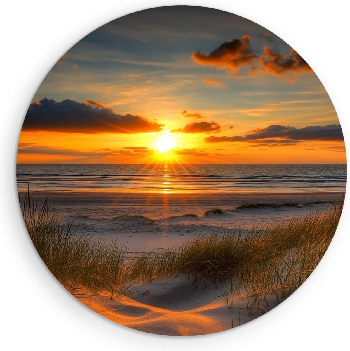 Saammp Muurcirkel Hout - Strand met zonsondergang - Zee - Duinen - Ø 40 - Wandcirkel - Wanddecoratie Cirkel - muurdecoratie Woonkamer - Slaapkamer decoratie - Rond Schilderij