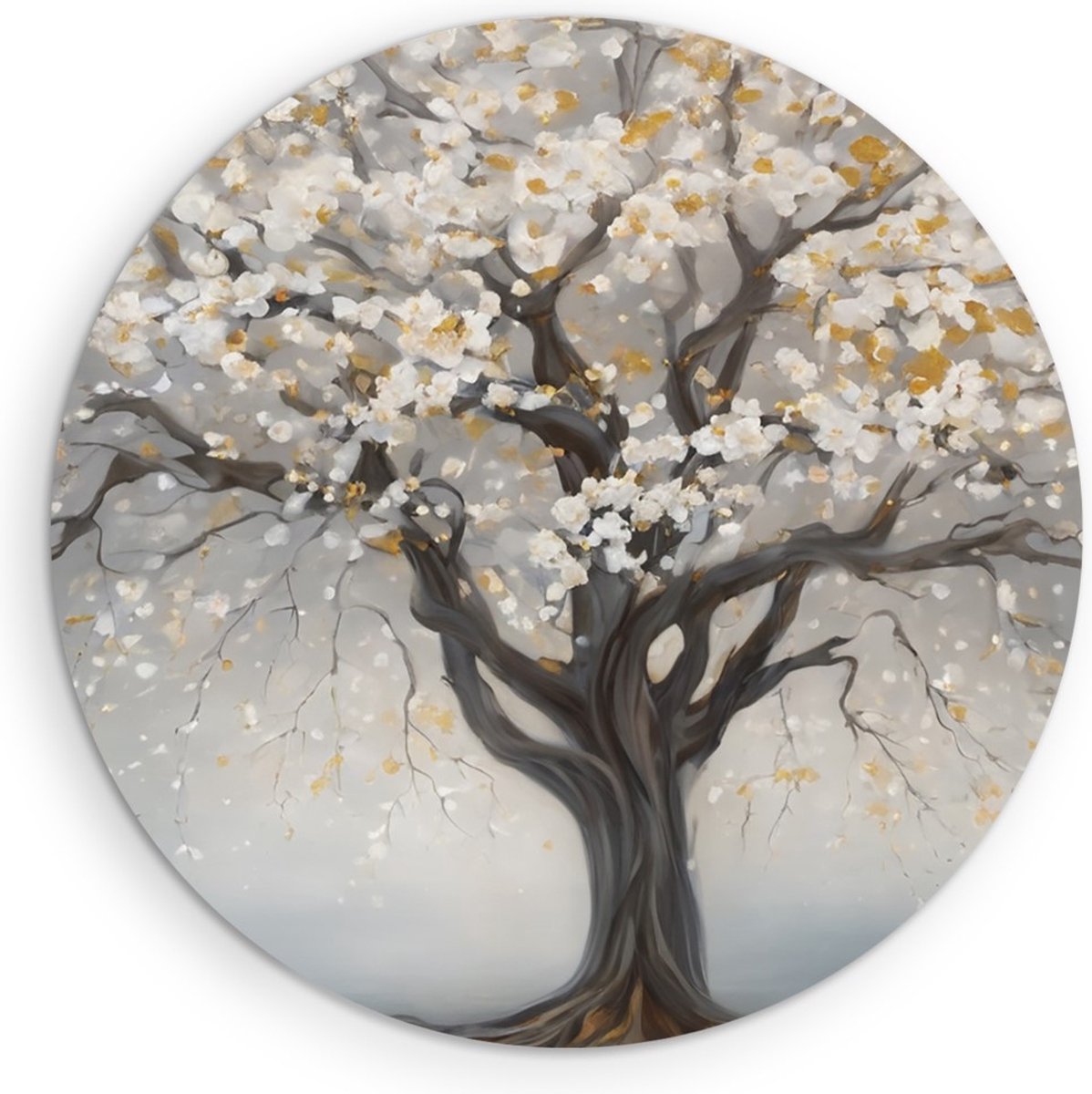 Saammp Muurcirkel Hout - Winterboom - Abstract - Ø 70 - Wandcirkel - Wanddecoratie Cirkel - Muurdecoratie Woonkamer - Slaapkamer decoratie - Rond Schilderij