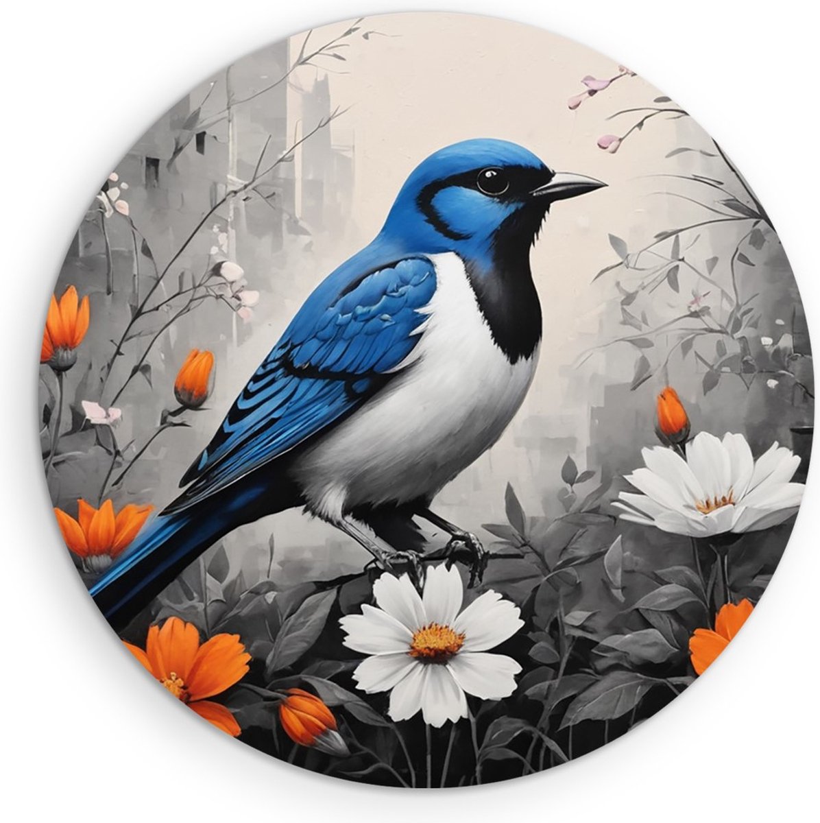 Saammp Forex Muurcirkel - Blauwe Kolibrie - Natuur - Dieren- Ø 80 - Wandcirkel - Wanddecoratie Cirkel - Muurdecoratie Woonkamer - Slaapkamer decoratie - Rond Schilderij