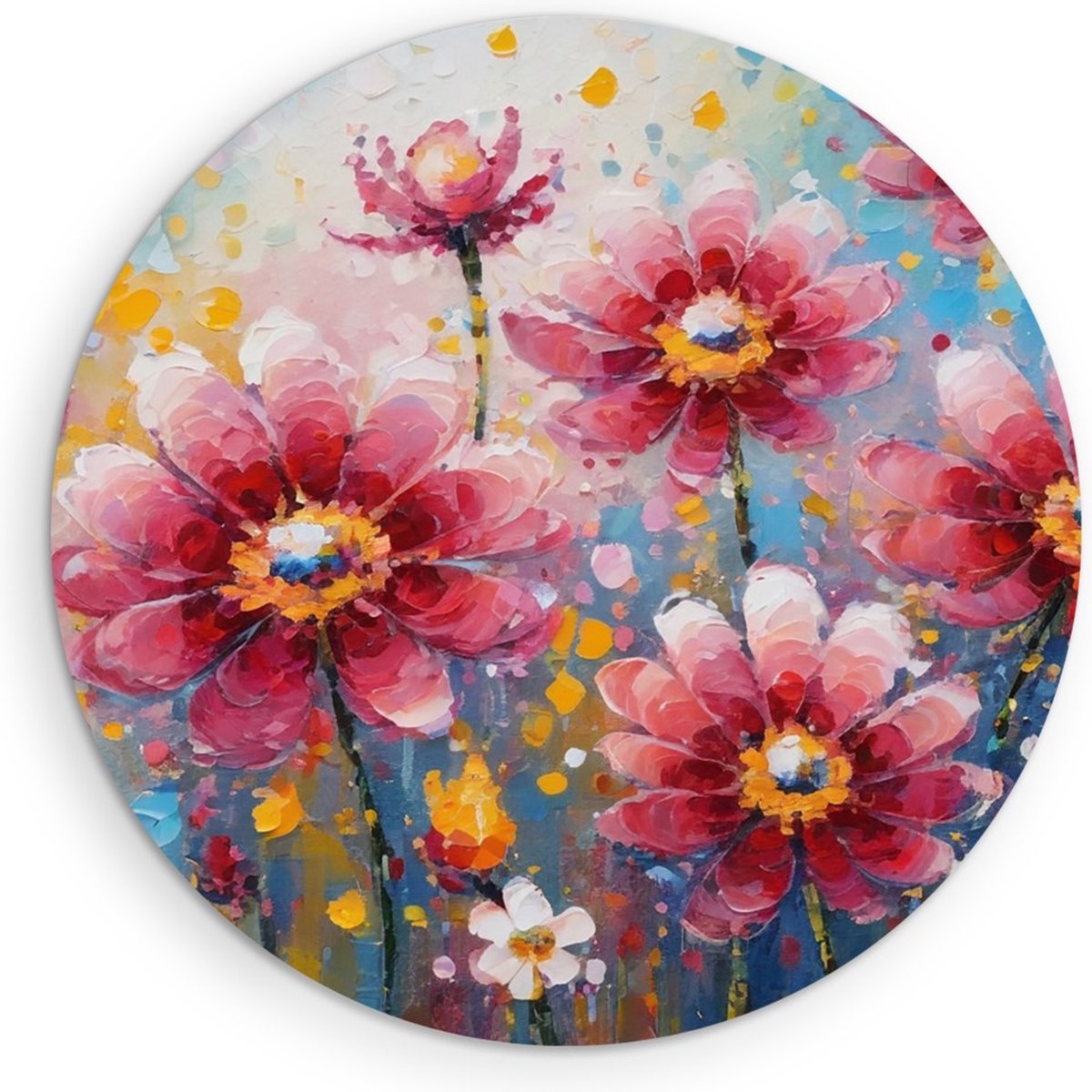 Saammp Forex Muurcirkel - Roze Bloemen - Abstract - Blauw - Ø 90 - Wandcirkel - Wanddecoratie Cirkel - Muurdecoratie Woonkamer - Kantoor Decoratie