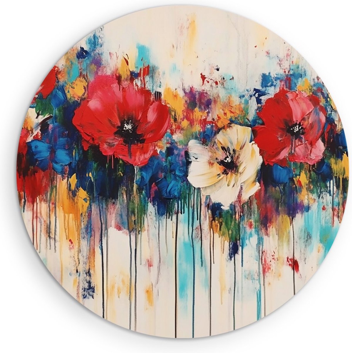 Saammp Muurcirkel Hout - Kleurrijke Bloemen Abstractie - Natuur - Abstract - Ø 30 - Wandcirkel - Wanddecoratie Cirkel - Muurdecoratie Woonkamer - Kantoor Decoratie