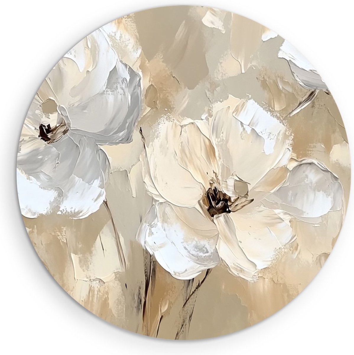 Saammp Muurcirkel Hout -Witte Abstracte Bloemen - Natuur - Ø 30 - Wandcirkel - Wanddecoratie Cirkel - Muurdecoratie Woonkamer - Kantoor Decoratie