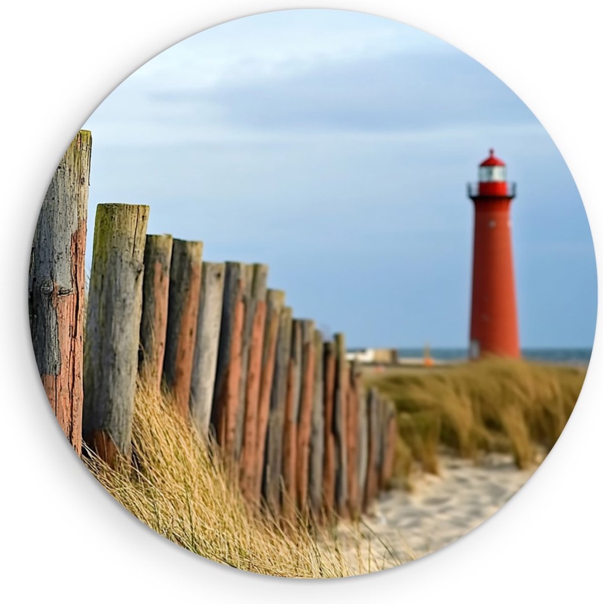 Saammp Forex Muurcirkel - Vuurtoren - strand - Zee - Ø 40 - Wandcirkel - Wanddecoratie Cirkel - muurdecoratie Woonkamer - Slaapkamer decoratie - Rond Schilderij