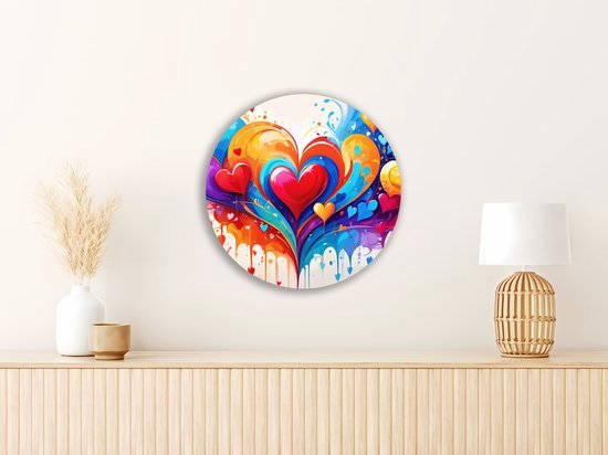 Saammp Muurcirkel Hout - Harten patroon - Abstract - Ø 60 - Wandcirkel - Wanddecoratie Cirkel - Muurdecoratie Woonkamer - Slaapkamer decoratie - Rond Schilderij