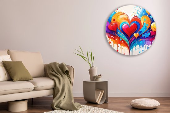 Saammp Muurcirkel Hout - Harten patroon - Abstract - Ø 60 - Wandcirkel - Wanddecoratie Cirkel - Muurdecoratie Woonkamer - Slaapkamer decoratie - Rond Schilderij