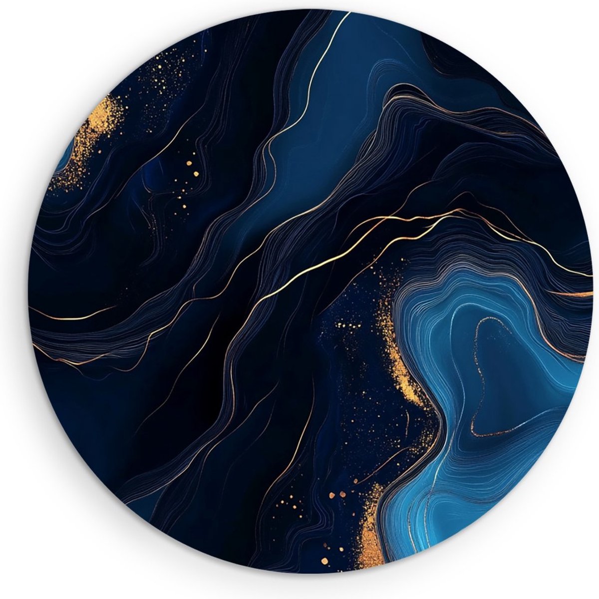 Saammp Forex Muurcirkel - Marmer - Donkerblauw - Turqoise - Abstract kunstwerk - Ø 60 - Wandcirkel - Wanddecoratie Cirkel - Muurdecoratie Woonkamer - Slaapkamer decoratie - Rond Schilderij