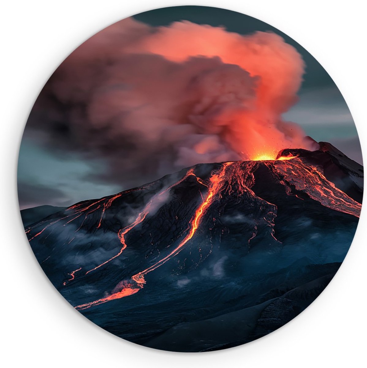 Saammp Muurcirkel Hout - Uigebarste Vulkaan - Landschap - Natuur - Ø 30 - Wandcirkel - Wanddecoratie Cirkel - Muurdecoratie Woonkamer - Slaapkamer decoratie - Rond Schilderij