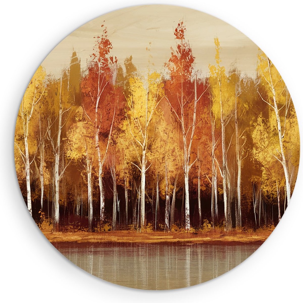 Saammp Muurcirkel Hout - Herfstbos - Abstract - Natuur - Landschap - Ø 70 - Wandcirkel - Wanddecoratie Cirkel - Muurdecoratie Woonkamer - Slaapkamer decoratie - Rond Schilderij