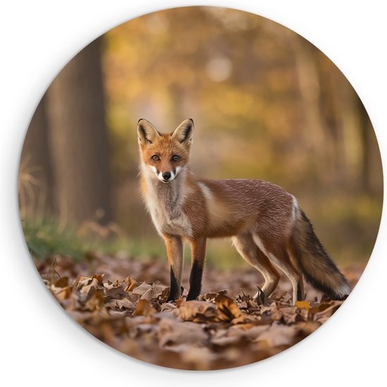 Saammp Muurcirkel Hout - Vos in het bos - Natuur - Dieren - Ø 60 - Wandcirkel - Wanddecoratie Cirkel - Muurdecoratie Woonkamer - Slaapkamer decoratie - Rond Schilderij