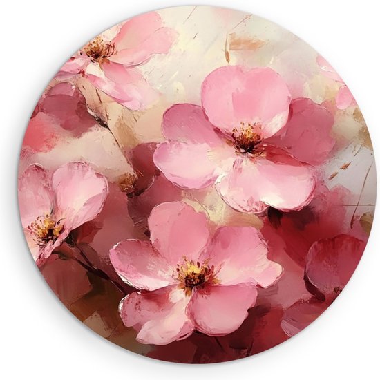 Saammp Muurcirkel Hout - Bloemen in Pastelkleuren - Abstract - Ø 80 - Wandcirkel - Wanddecoratie Cirkel - Muurdecoratie Woonkamer - Kantoor Decoratie