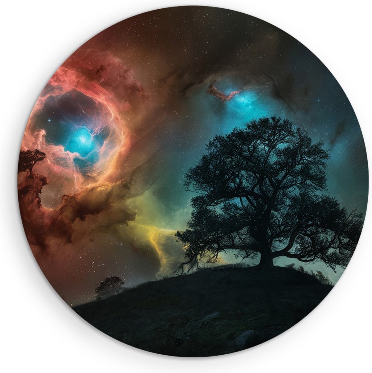 Saammp Muurcirkel Hout - Ruimte - boom - Landschap - Natuur - Ø 90 - Wandcirkel - Wanddecoratie Cirkel - Muurdecoratie Woonkamer - Slaapkamer decoratie - Rond Schilderij